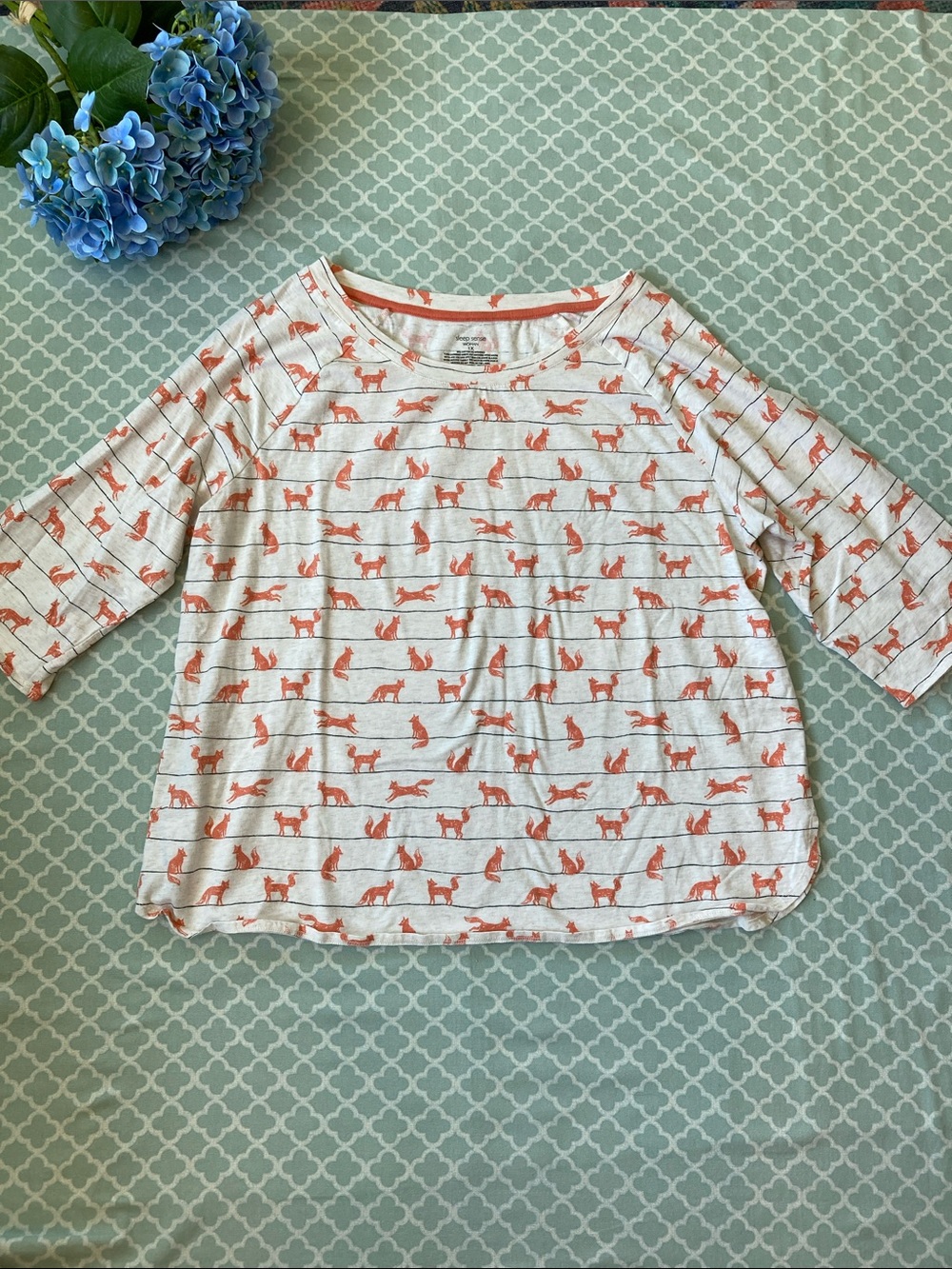 Sleep Sense Fox Print 3/4 Sleeve Top 1X